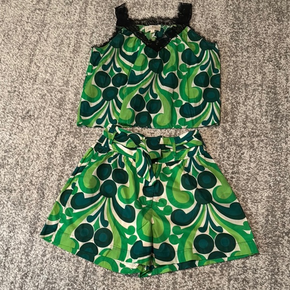 Flora Bea NYC 2pc Shorts Set Size Small NWT Green Print $259 retail